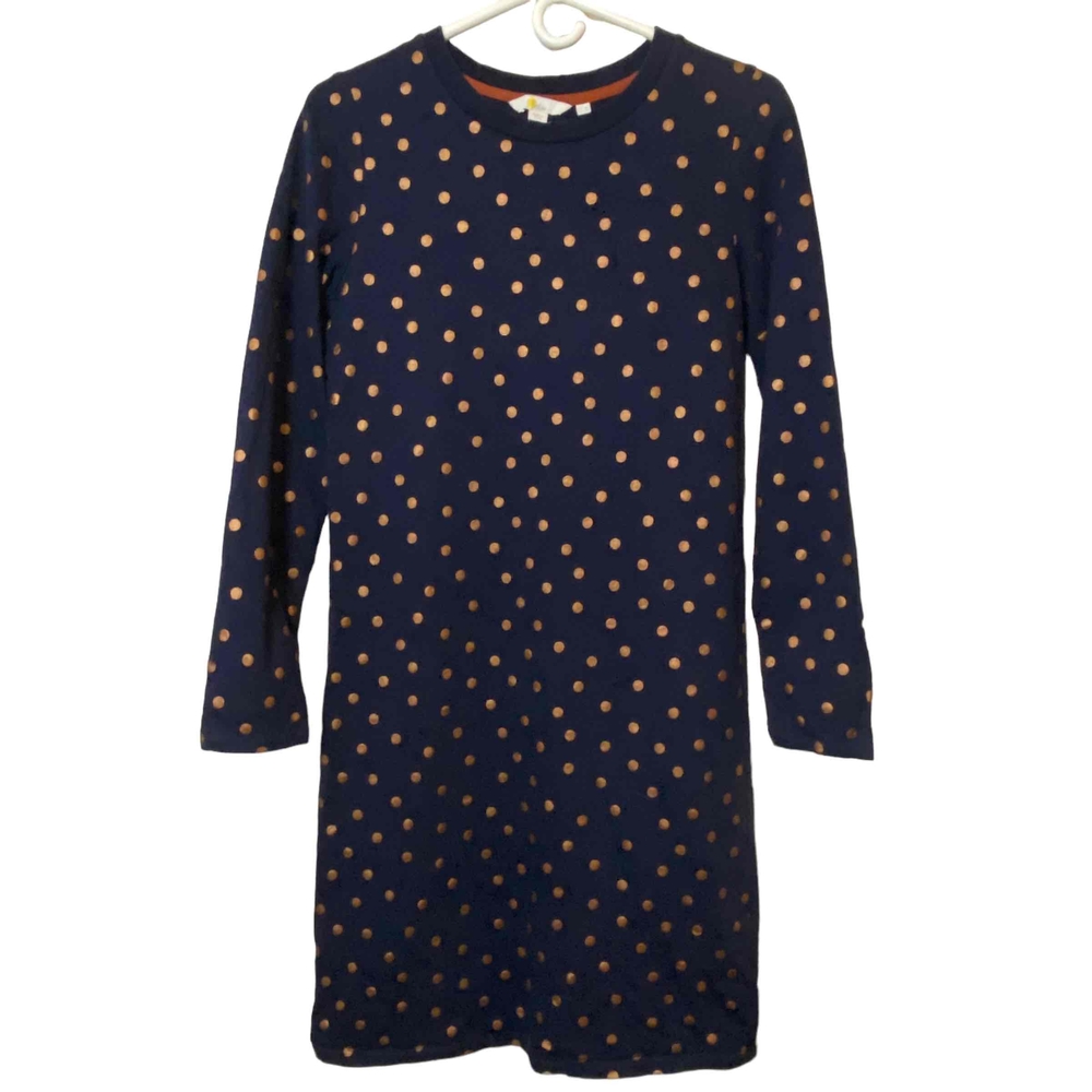 Boden Women's Navy Blue Polka Dot Mini Dress Long Sleeve Jersey Knit Size 4L